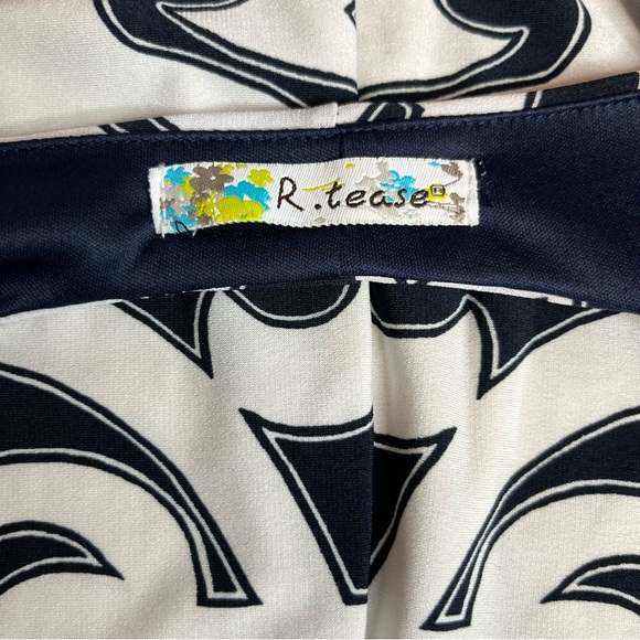 R. tease Mini Dress Women’s XS Navy Blue & White Bodycon Flare Long Sleeves - Picture 6 of 7